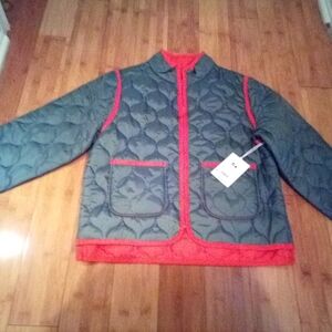 Gray and Red Quilted Jacket
